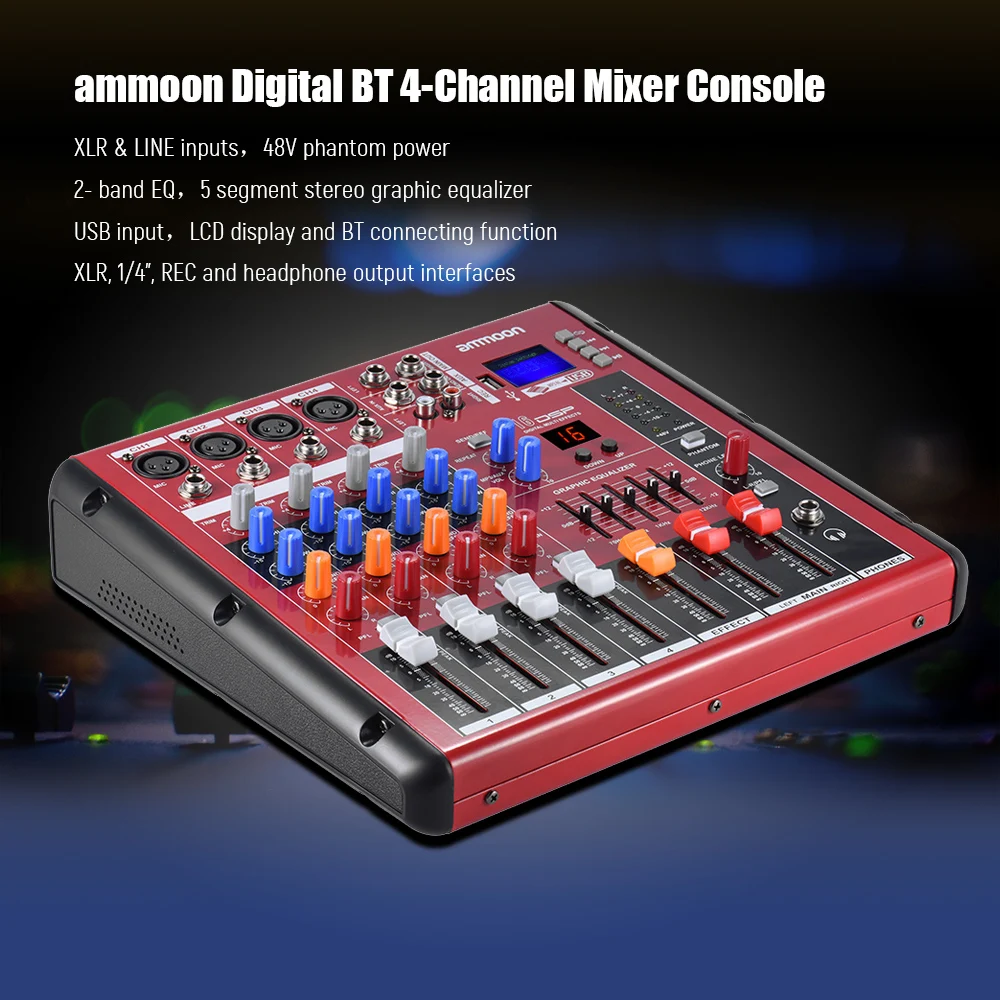 Цифровая микшерная консоль ammoon 4 канальный микрофон линейный аудио миксер 2