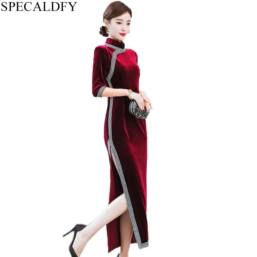 Весенне-летнее традиционное китайское платье Ципао тонкое платье-футляр женское платье с рукавом до локтя воротник-стойка Cheongsam платья размера плюс