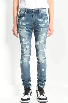 

men random paints splatter heavey distressed skinny jeans