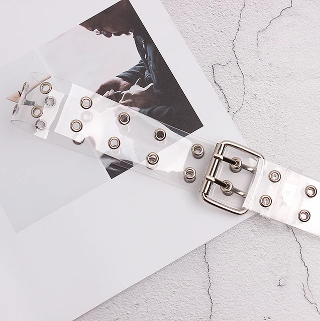 [LFMB]Two Row PVC Clear Belt For Women Fashion Pin Buckle Female White Waist Trousers Transparent Belts Ladies Jeans Grom 4