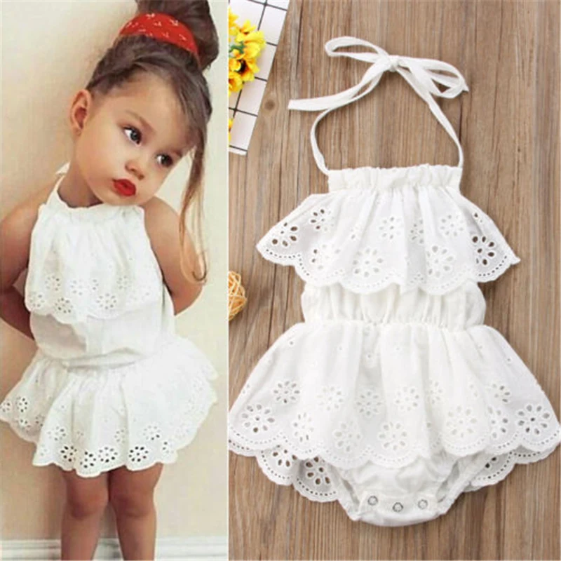 

Fashion Newborn Toddler Kids Girls Summer Dress Halter Lace Outfit White Sunsuit Infant Solid Dresses Costume Clothes