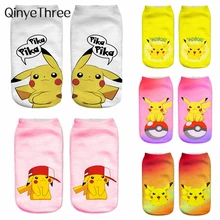 Милые женские хлопковые носки с рисунками животных Kawaii, летние короткие носки с покемоном, женские повседневные Мягкие носки sox, Забавные 3D Милые Носки с рисунком пика