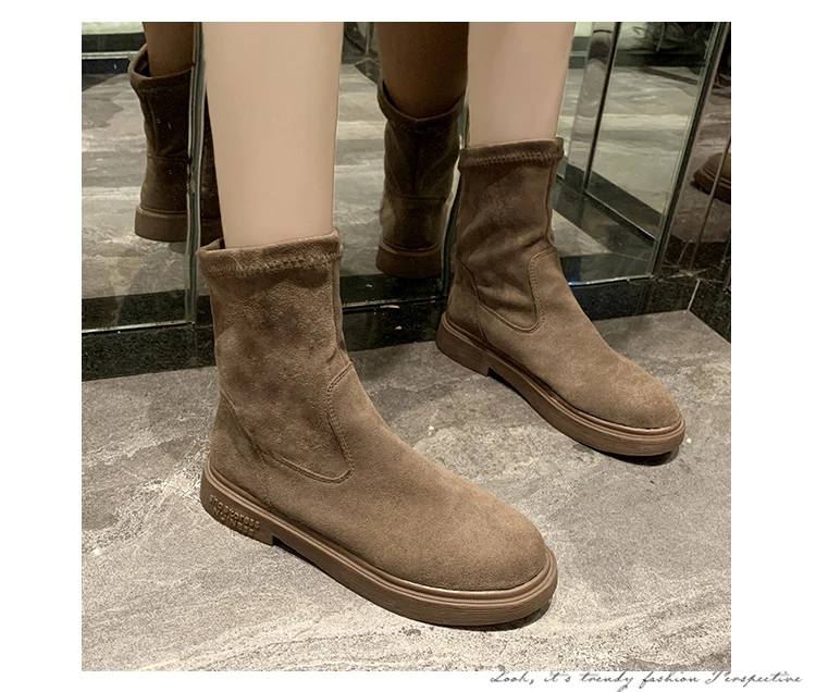 creepers bottom non-slip martin boots new designer solid flock slip-on chelsea botas short ankle booties winter warm women shoes