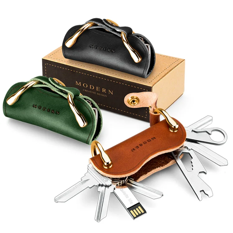 Modern   Brand New Genuine Leather Smart Key Wallet DIY Keychain EDC Pocket Car Key Holder Key Organizer Holder