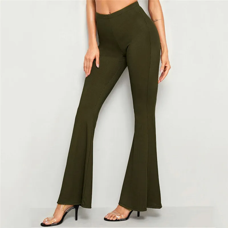 Сексуальные женские длинные штаны с высокой талией, женские деловые однотонные узкие брюки палаццо с широкими штанинами, женские штаны-шаровары