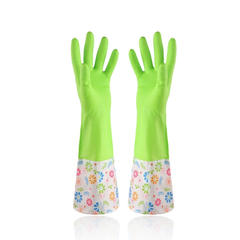 Green White cuff Новые садовые водонепроницаемые перчатки для мытья посуды, кухонные ПВХ перчатки с длинными рукавами для уборки, инструменты для уборки дома - Цвет: Green White cuff