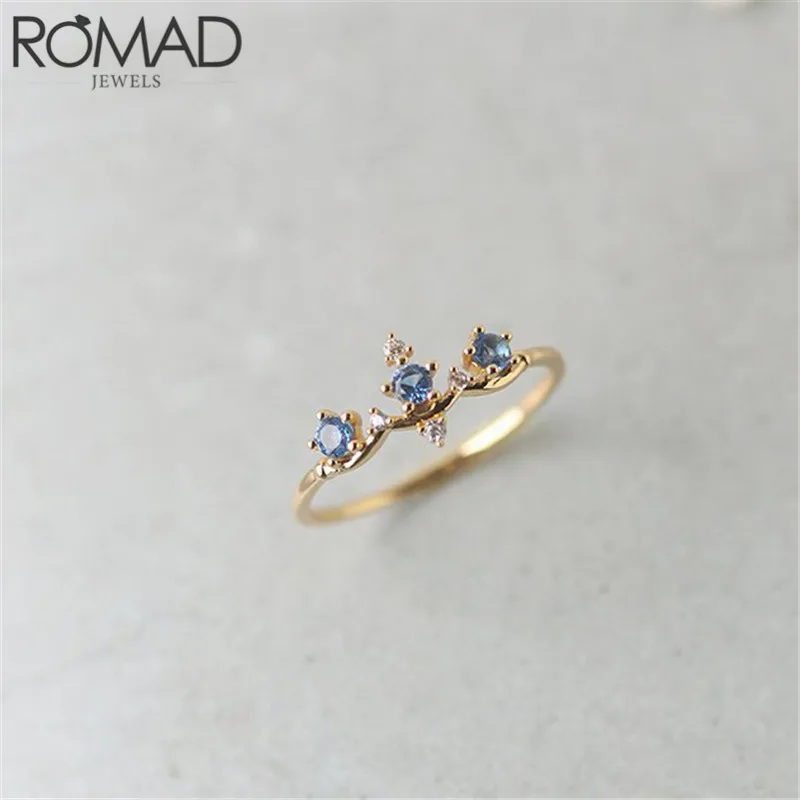 Gold ROMAD Dainty Blue Crystal Корона кольцо женское для вставки страз корона в форме обручальные кольца для женщин модные ювелирные изделия jewelry Mujer - Цвет основного камня: Gold