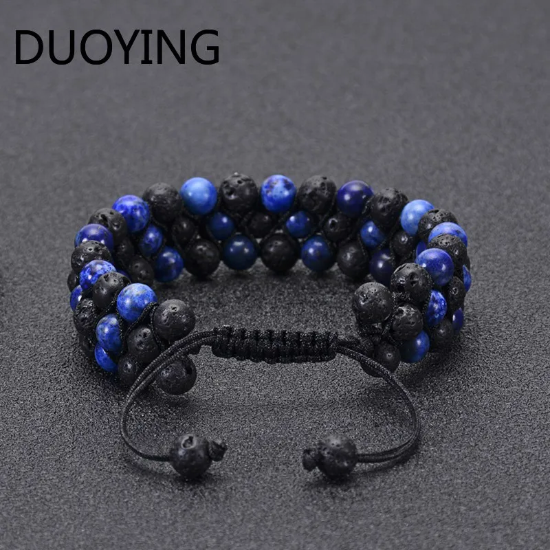 Целебный энергетический Lapis lazuli покрытие из вулканического камня браслет из каменных бус Натуральный камень бисер браслет эфирное масло плетеная веревка Браслеты Для мужчин
