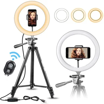 

10" Selfie Ring Light with 50" Extendable Tripod Stand & Flexible Phone Holder for Live Stream/Makeup with iPhone/Android