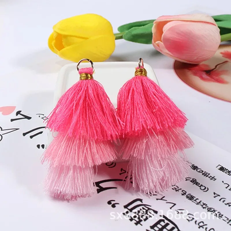 2 Pink 6 шт., висячие серьги, подвеска, 3 слоистая кисточка, шарм, сделай сам, серьги, фурнитура, кисточки, цветы/брошь, производство/изготовление одежды, 6 см - Цвет: 2 Pink