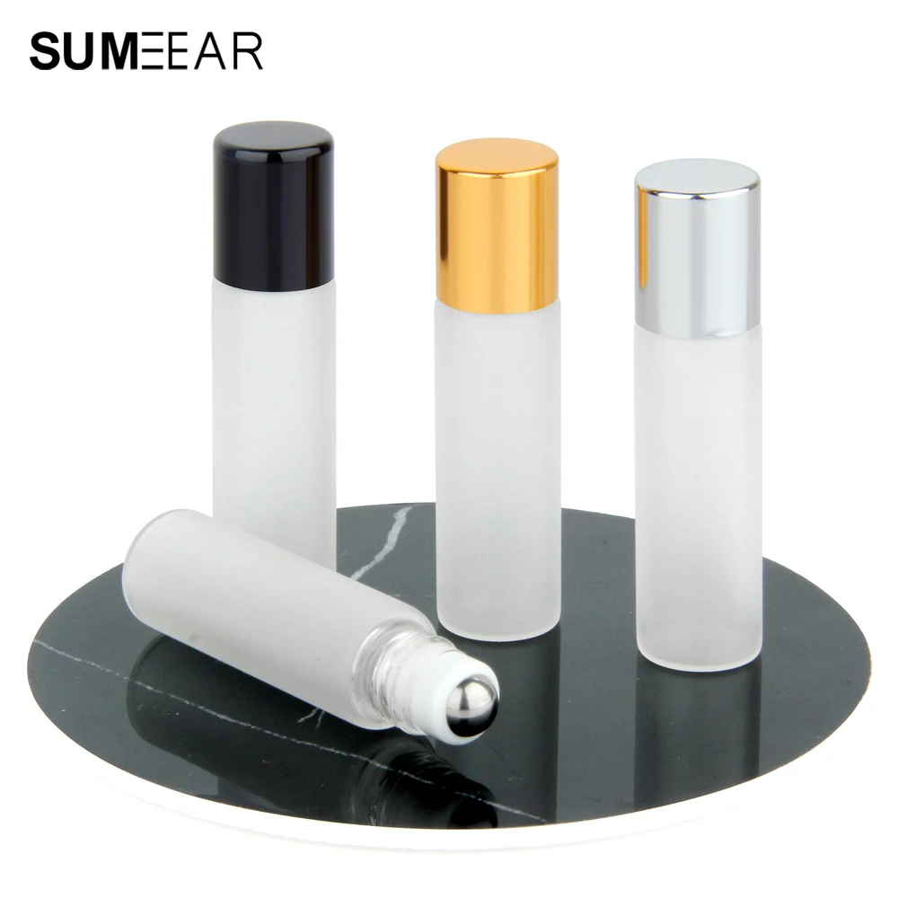 

50 Pieces/Lot Mini Roll On Essential Oil Bottles Empty Cosmetic Frosted Glass Refillable Perfume Roller Bottles Boutique gift