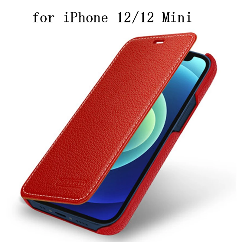 

for iPhone 15 Luxury Cow Genuine Leather Case for iPhone 12/12 Mini Flip Cover Skin for iPhone 12 Pro Max 12pro funda coque capa