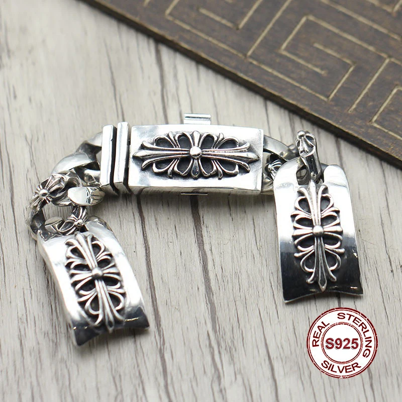 

S925 sterling silver watch chain Personality retro punk style Crusader spend arrogance rough bracelet jewelry Send gift to love