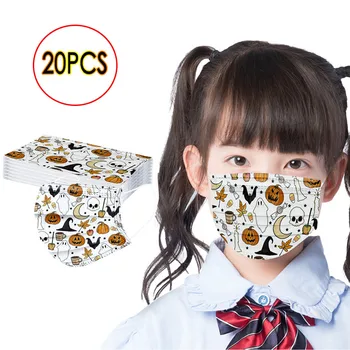 

20pcs/set Halloween Print Party Mask For Children Kids Boys And Girls Earloop Adjustable Disposable Facemasks Cover Dropshipping