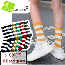 Корейские радужные носки, вышивка трубки, полоски колледжа, женские носки, забавные осенние и зимние, забавные Разноцветные носки