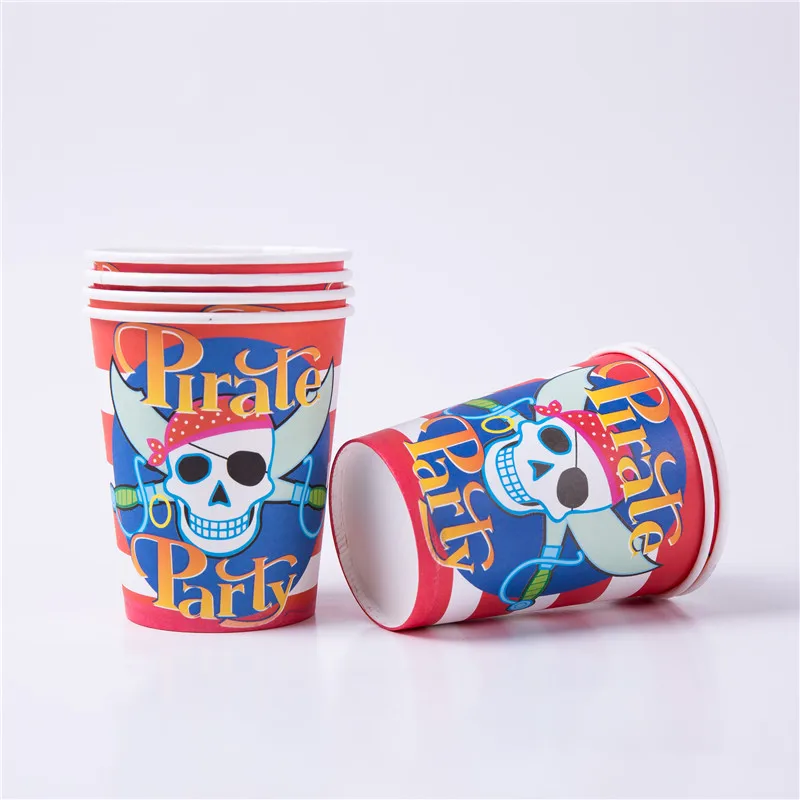 Cup(6pcs) Пиратская тематика, детские принадлежности для вечеринки на день рождения, одноразовая посуда на Хэллоуин, бумажные стаканчики, салфетки, баннер, скатерть, детский душ - Цвет: Cup(6pcs)