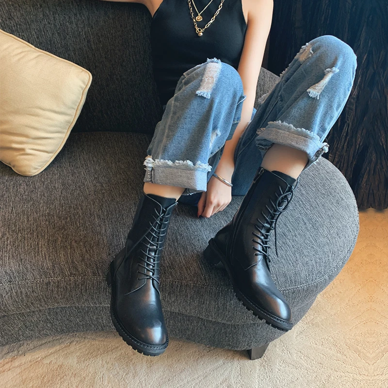 Women Martin Boots British style Leather Ankle Motorcycle Boots Female Platform Boots Punk Combat Ankle Boots Women Shoes 2019