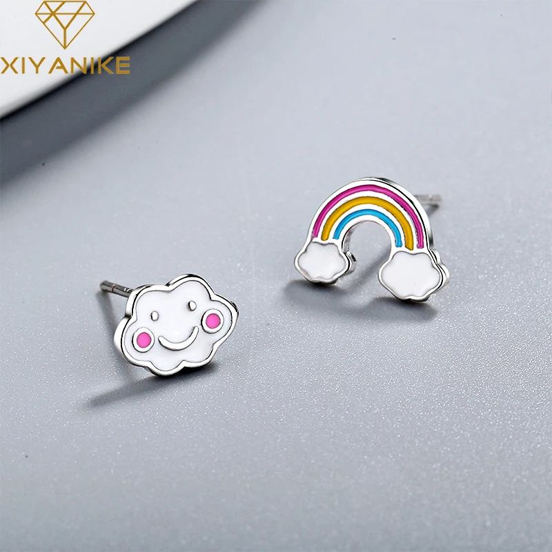 XIYANIKE 925 пробы серебряные корейские Мультяшные милые Радужные облака серьги-гвоздики для женщин креативные вечерние ювелирные изделия