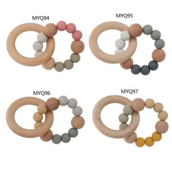 

Baby Rattles Play Gym Montessori Stroller Toys Wood Rattles Silicone Teether