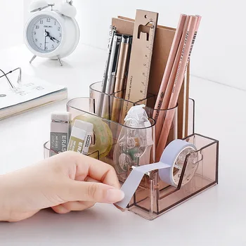 

Transparent Stationery Storage Box Creative Organizer Plastic Compartment Pen Holder Office Accessories канцелярия Papeleria