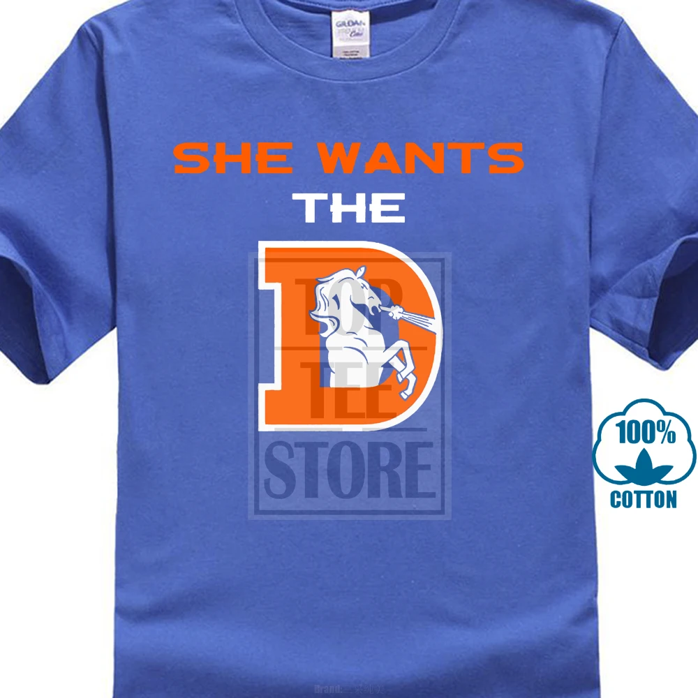 Синий Broncos She Wants The D Denver Football Mens Funny Christmas Birthday T Shirt 023596 - Цвет: Синий