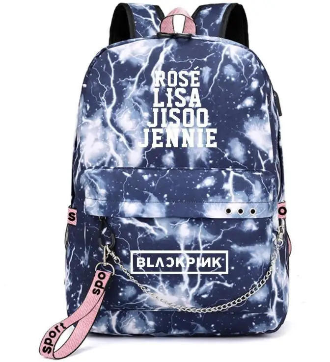 Новые черные розовые школьные сумки Mochila рюкзак с цепочкой для наушников USB порт Kopo BlackPink Rose Lisa JENNIE USB дорожные сумки Сумка для ноутбука - Цвет: 7