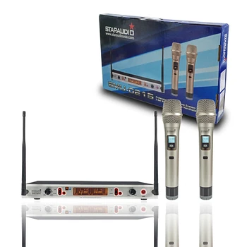 

STARAUDIO Wireless Microphone System 2CH UHF Frequency Adjustable Handheld Mic For Church Karaoke Disco Stage Party SMU-0215A