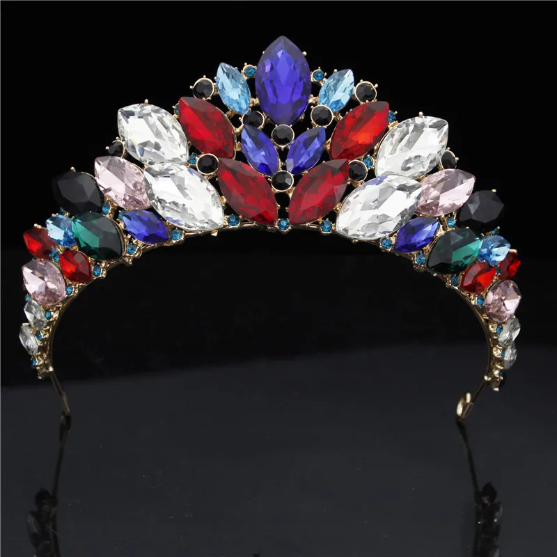 Mix Colors Женская мода, Корона невесты, головная повязка, великолепные хрустальные диадемы и короны, украшения для волос, маскарадная Корона, свадебные аксессуары - Metal color: Mix Colors