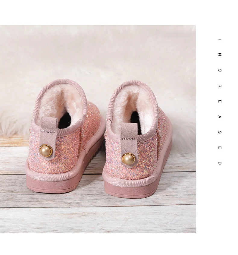 winter fur warm girls snow boots fashion princess new snow kids boots for boys Sequins cotton children sport shoes Brand