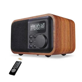 Altavoz portátil inalámbrico De madera con Bluetooth, Subwoofer con Radio FM, despertador, altavoz con Control remoto