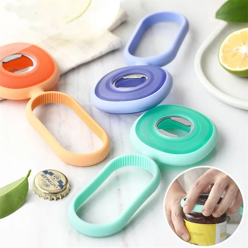 

1PC Creative Bottle Opener 3 in 1 Multi-functional Silicone Non-slip Beer Bottle Can Jar Opener Kitchen Accessories