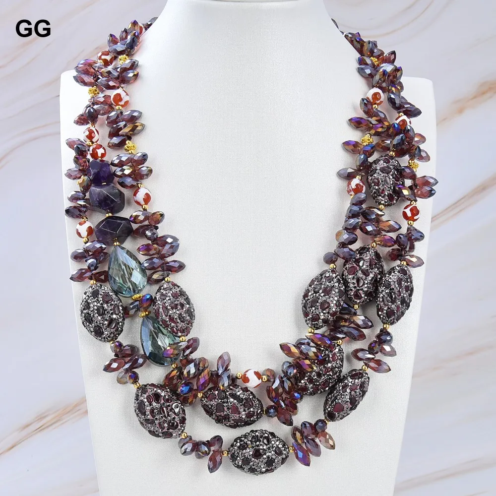 GuaiGuai Jewelry Natural Stone 21 3 Strands Garnet Round Agate Nugget 