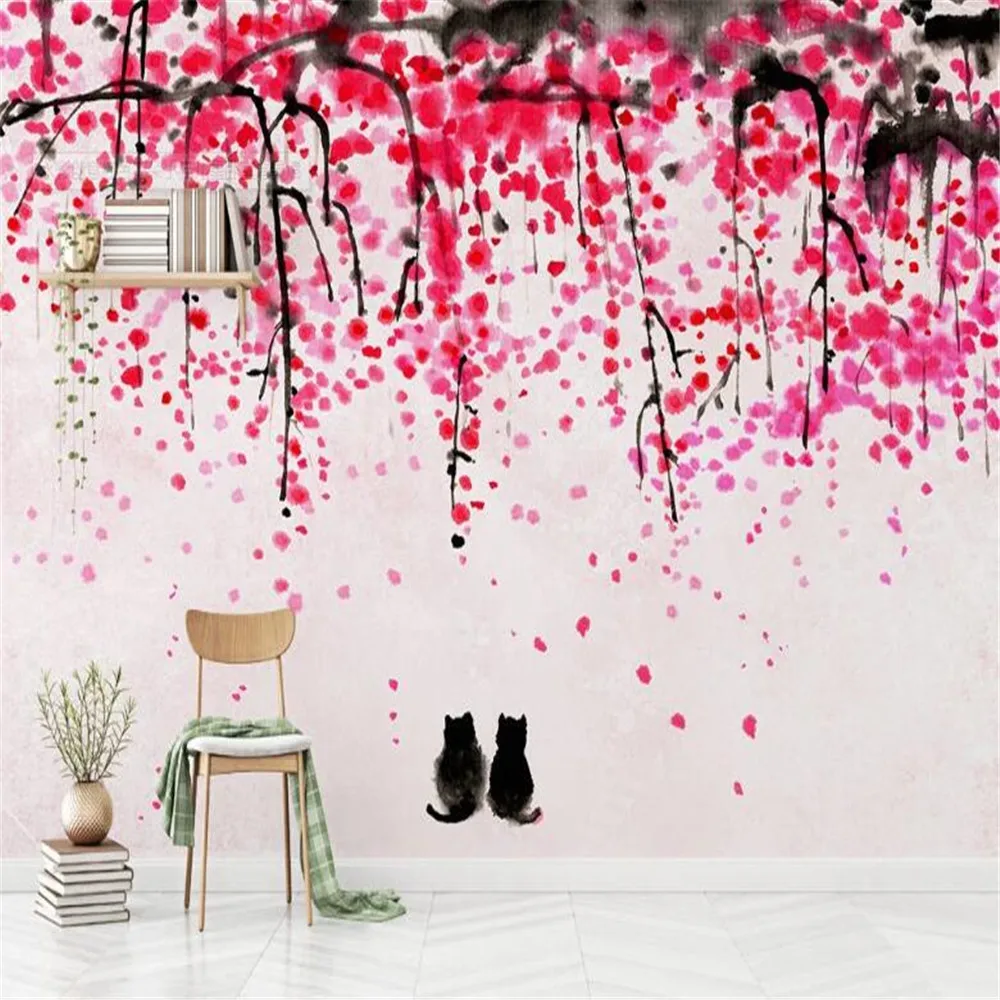 

Milofi custom wallpaper mural 3D creative red flowers kitten children bedroom background wall