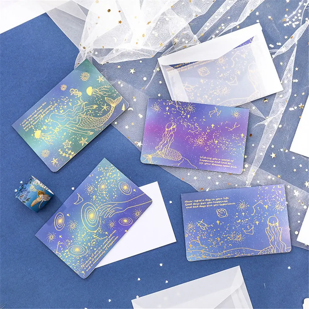 

2 Sets Cartoon Mermaid Party Series Envelopes Kawaii Sulfuric Acid Paper Envelopes Postcard Wedding Invitation Card Gifts Bag