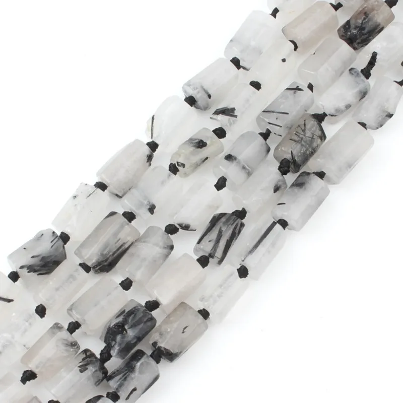 

Wholesale Black Rutilated Quartz Cylindrical Natural Stone Beads For Jewelry Making DIY Charm Bracelets Necklace 8X11mm 7.5 inch