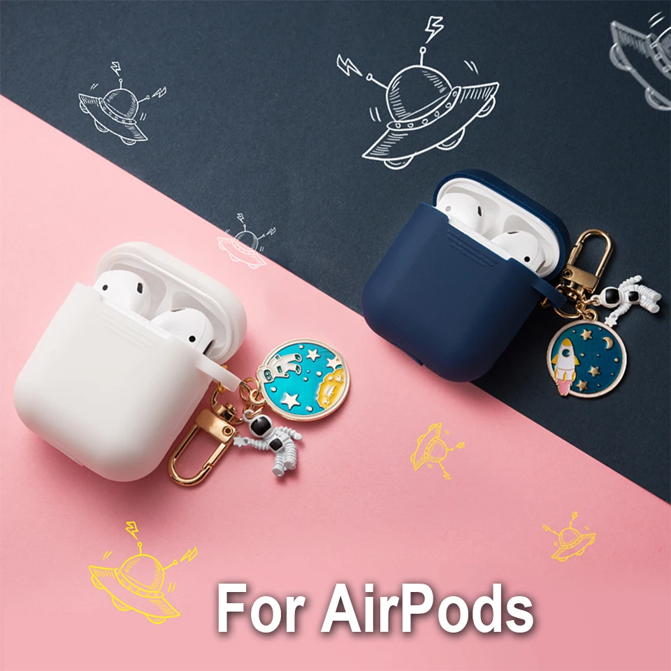 Силиконовый чехол в стиле ретро с космонавтом для Apple Airpods 1, 2, аксессуары, защитная крышка, чехол для гарнитуры, чехол для наушников, кольцо для ключей