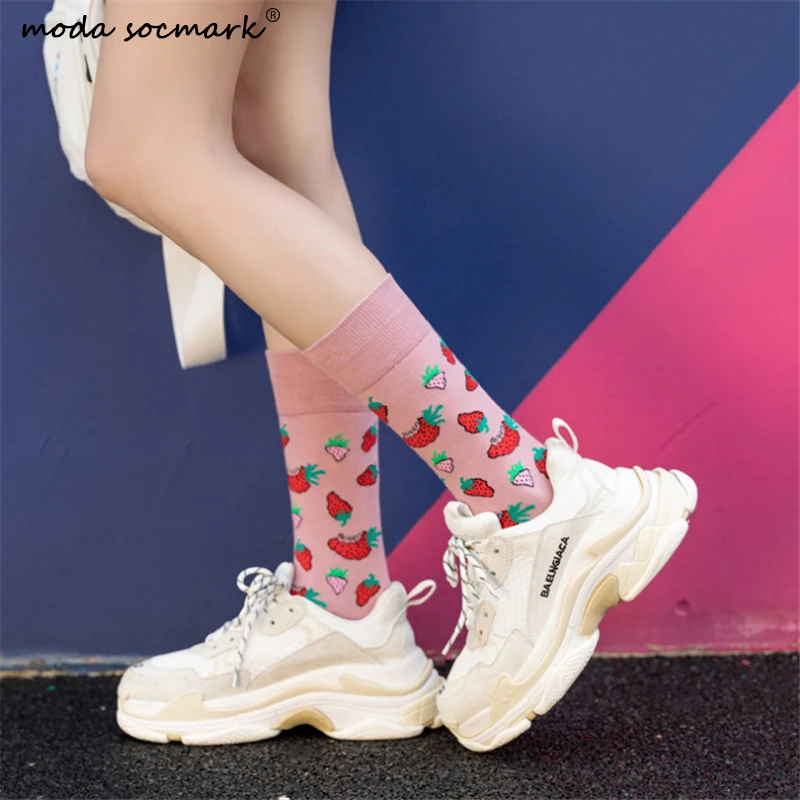 Женские носки с клубничками Moda sockmark Harajuku каваи счастливые 2020 Новое поступление