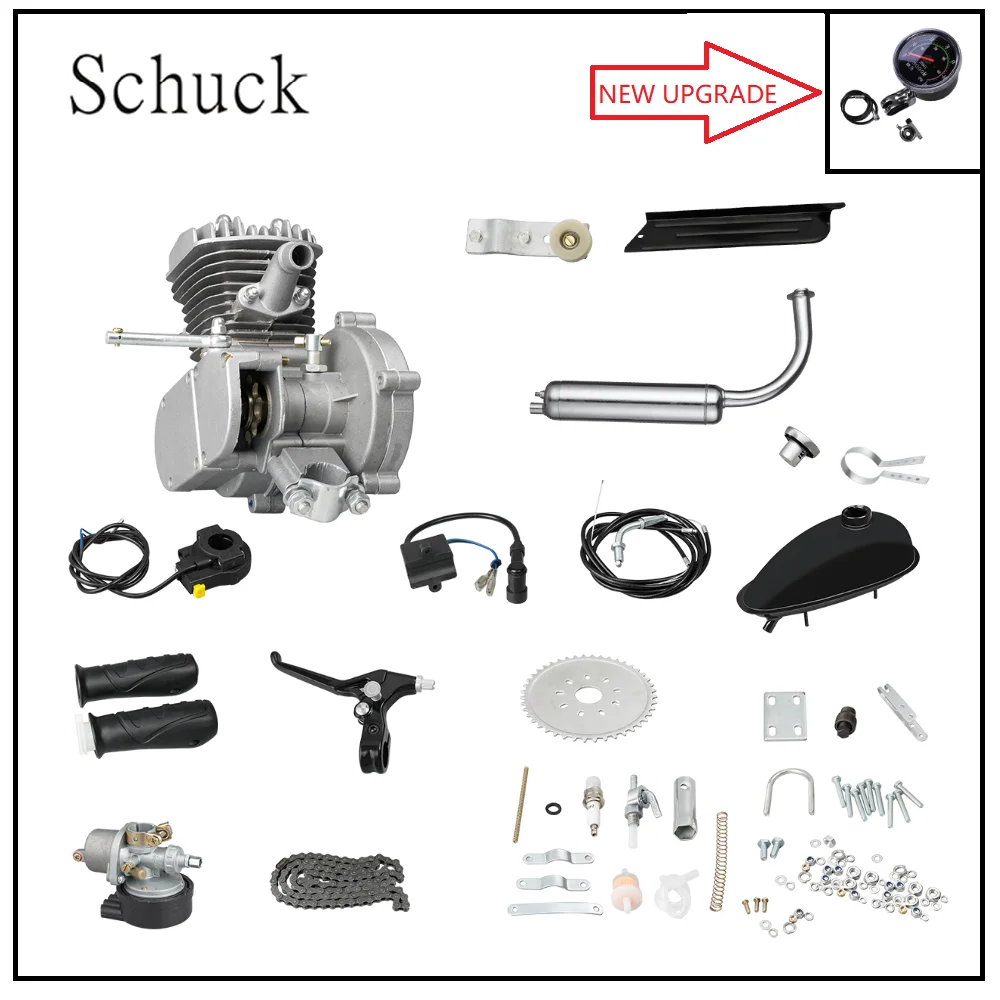80CC Motorized Bike Engine Kit, Bicycle Conversion Gas Petrol Motor Complete Kit, With Mechanical Speedmeter, 2-Stroke 1Cylinder