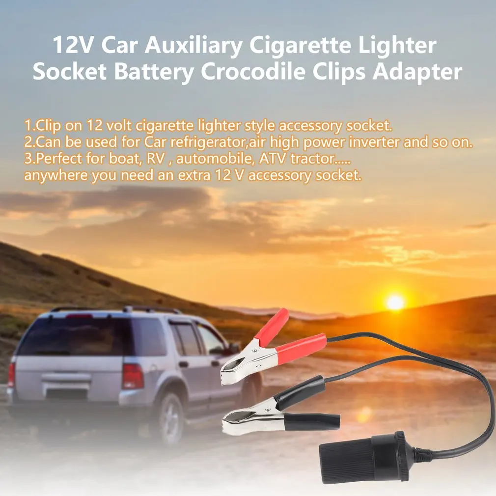 12V Universal Car Auxiliary Allume-Cigare Socket Connector Batterie Pinces Crocodile Adaptateur Secteur Cordon Dextension 