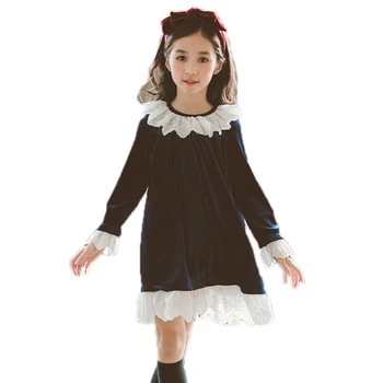 

2019 new spring big girls princess velvet dresses vintage noble gown 4 - 14 yrs teenage girls lace prom dress long-sleeve frocks