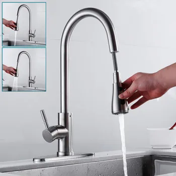 

Brushed Kitchen Faucet Pull Out Sprayer Single Hole Swivel Sink Mixer Tap Stream Sprayer Head Chrome/Black Kitchen Tap