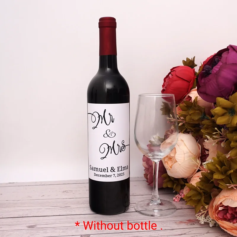 

20pcs Customized Mr & Mrs Couple Name Personalized Party, Bride Shower, Wedding Champagne Wine Labels Stickers Bottle Wrapper