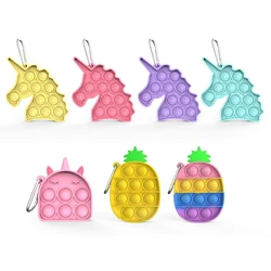 Porte clés Pop Pop, Mini jouets, licorne Push Bubble, décompression créative, pour enfant 