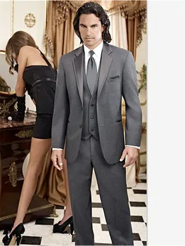 

Men Suit Dark Grey Custom Tuxedo Slim Fit Men Bridegroon Business Dress Wedding Suits(Jacket+Pants+Vest)