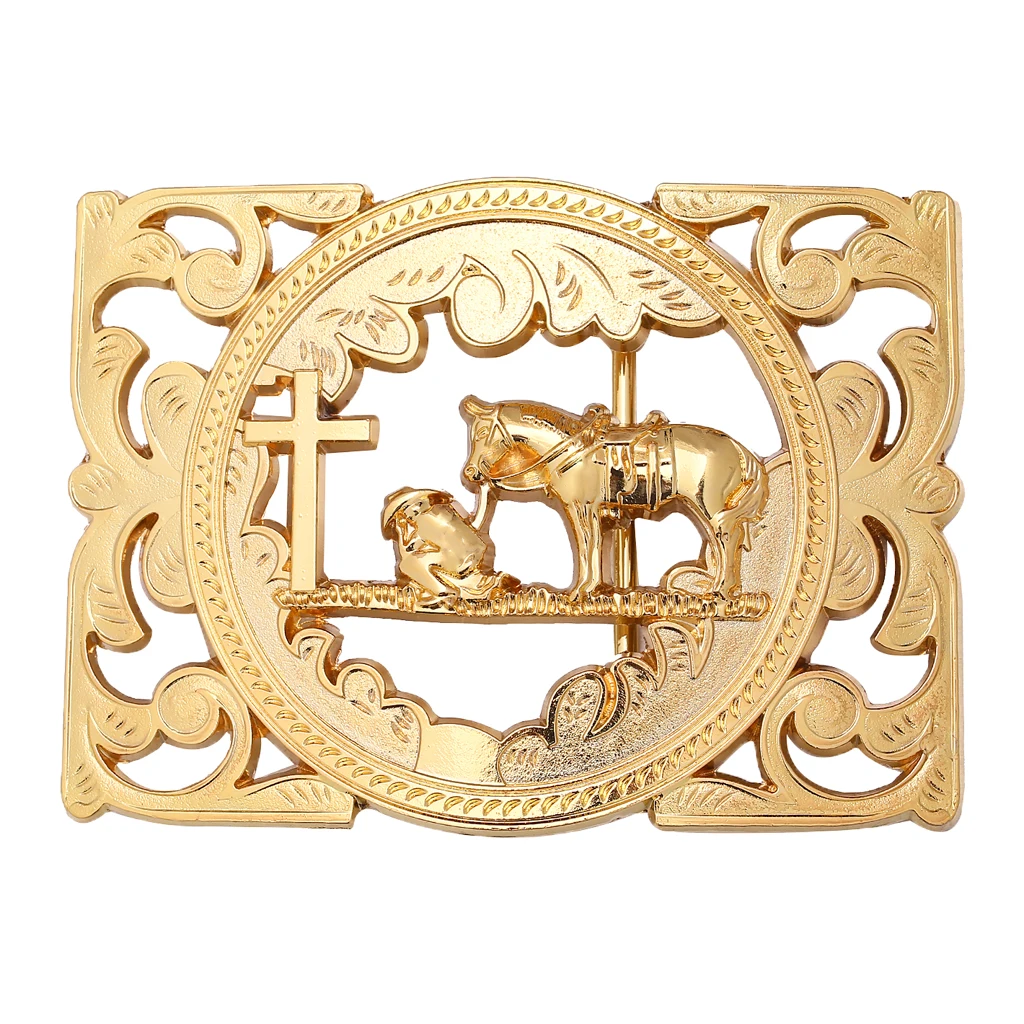 Western Belt Buckle Gold Knight Horse Rodeo Cowboy Large Hip-Hop Metal Belt Replacement Clamp Parts Jewelry for Men and Women