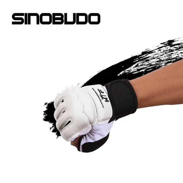 SINOBUDO WTF long tape Taekwondo Gloves Training Boxing Gloves Foot Guard Ankel Support One Set Foot and Gloves Protector WTF Gloves