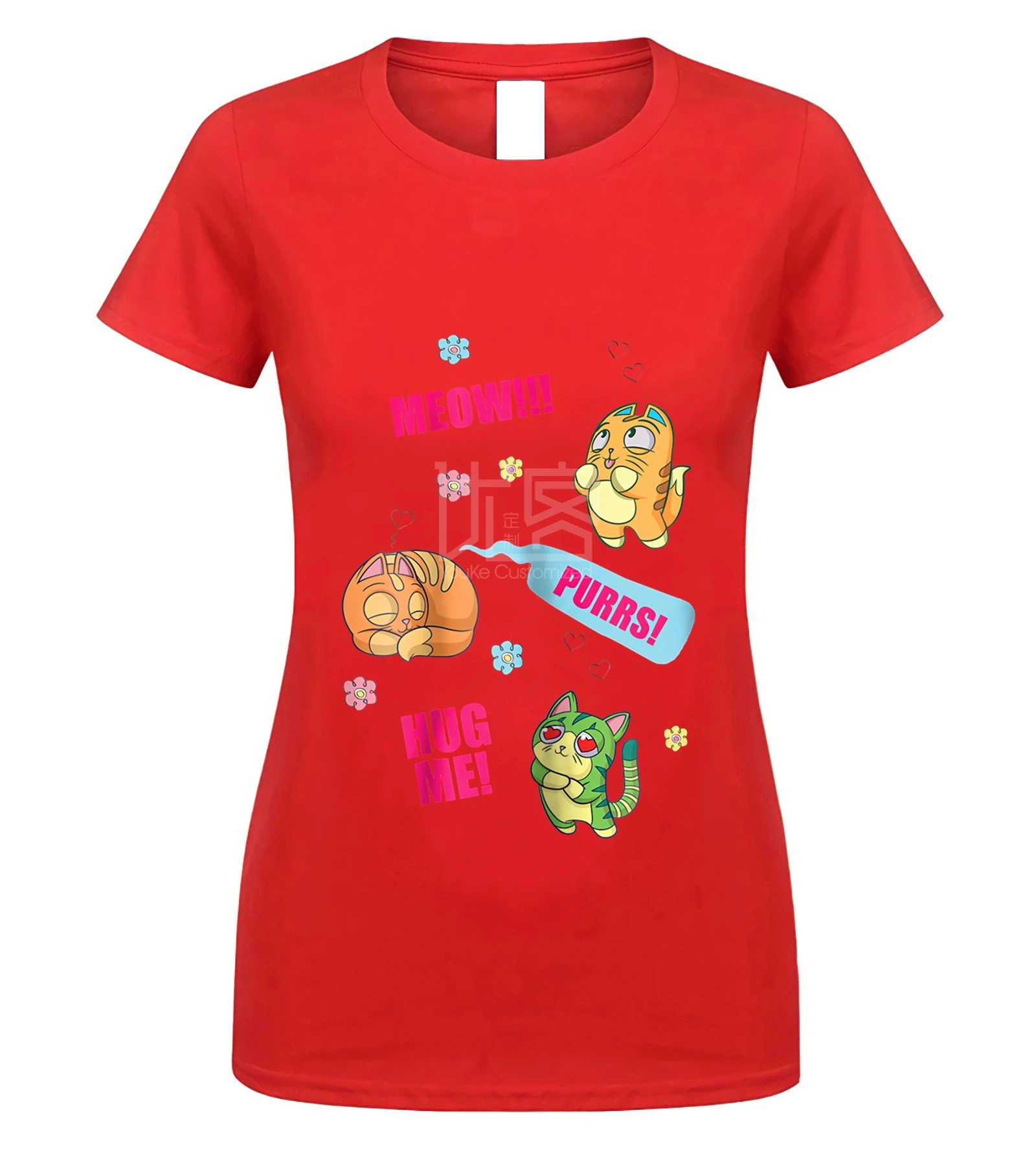 Брендовая мужская Футболка Lost Kitties, футболка для девочек, Meow, Purrs, Hug Me, Humor, футболка, хлопок, топы, графический Повседневный Топ с коротким рукавом - Цвет: women red