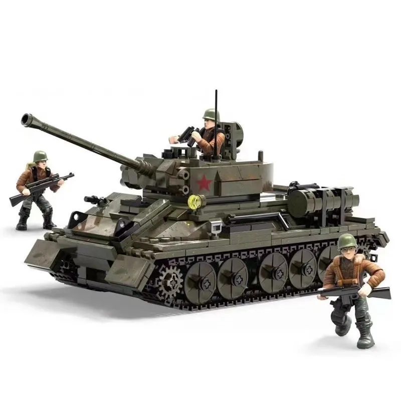 Военная армия Второй мировой войны WW2 полиция спецназ Солдат T-34 средний танк бронированные строительные блоки для автомобилей Кирпичи Детские игрушки подарок