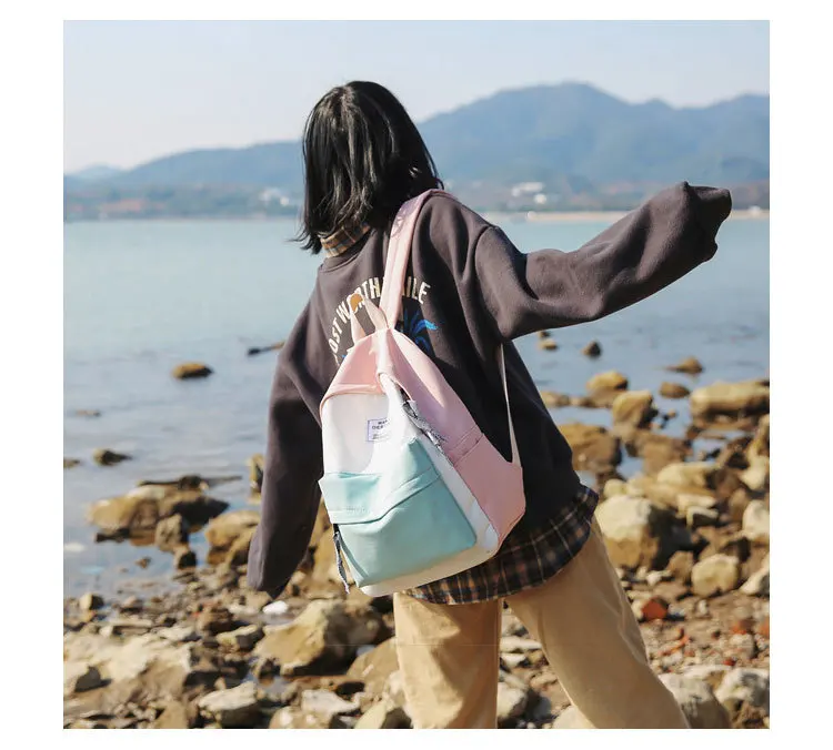 New Arrival Nylon Waterproof Backpack Large Capacity Fangyuan Two-Fashion Stitching Color Outdoor Students