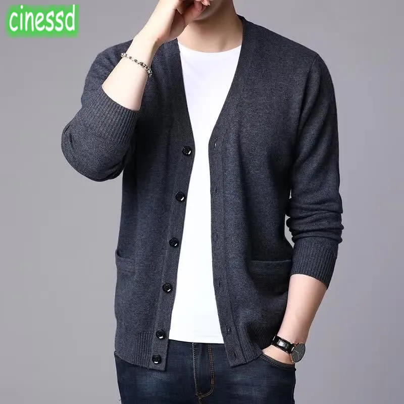 Cinessd высококачественный Аутентичный овечий шерстяной свитер, толстый мужской кардиган, высококачественная одежда, теплая рубашка, мужская одежда